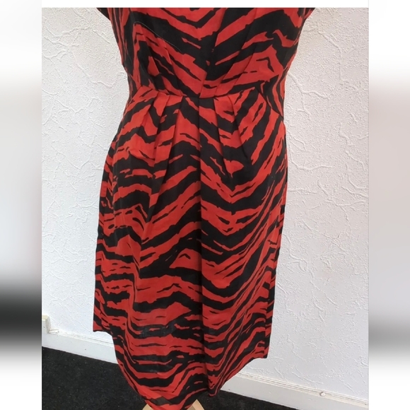 Hobbs Dress Size 12  UK Burnt Orange Black Tiger Print  100% Flax Tie Waist - Picture 3 of 9